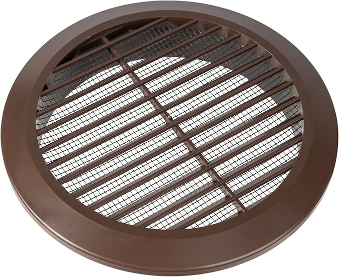 Brown 6" Inch Round Ventilation Grille with Insect mesh. (Duct 6Ø / Grille 7Ø) Ventilation Applications. Indoor and Outdoor Vent Cover. Available 3 Sizes / 4 Colors.