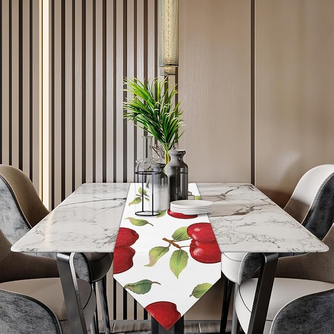 Apples Leaves Table Runners 120 Inches Long Table Runner Washable Kitchen Dining Tabletop Decor for Indoor Outdoor Party Wedding Dining Room Coffee Table Decoration 13x120 Inch