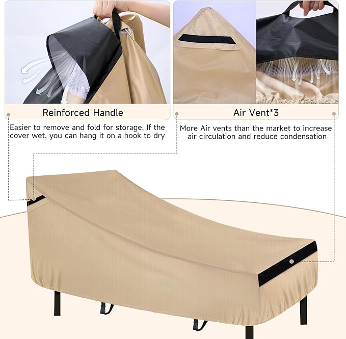 NEVERLAND Waterproof Patio Lounge Chair Cover, Outdoor Chaise Lounge Covers with Heavy Duty Material, 420D Waterproof Outdoor Chairs Cover 80L x 32W x 25H inch Golden