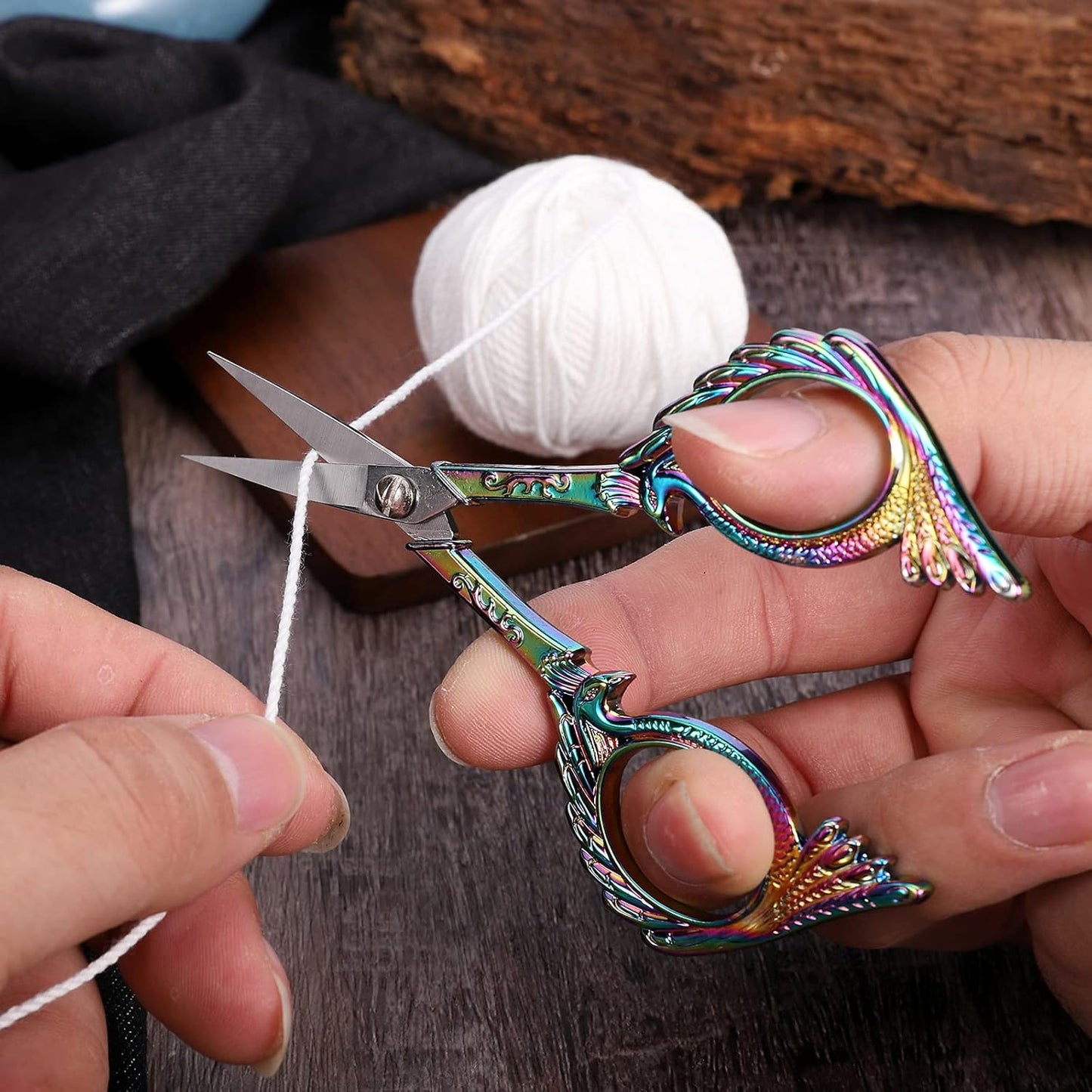 Embroidery Scissors - Small Vintage Sharp Detail Shears for DIY Craft, Sewing, Artwork, Needlework Yarn, Fabric Cutting, Thread Snips, 5in Rainbow Peacock Style