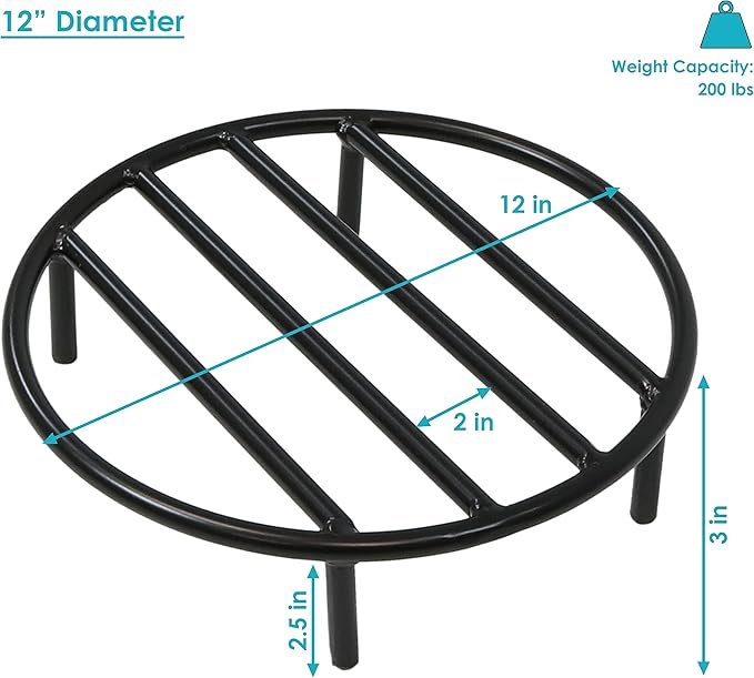 Sunnydaze Round Fire Pit Grate - Elevated Wood Grate for Fire Pit - Heavy-Duty Steel Log Grate for Outside - 12-Inch