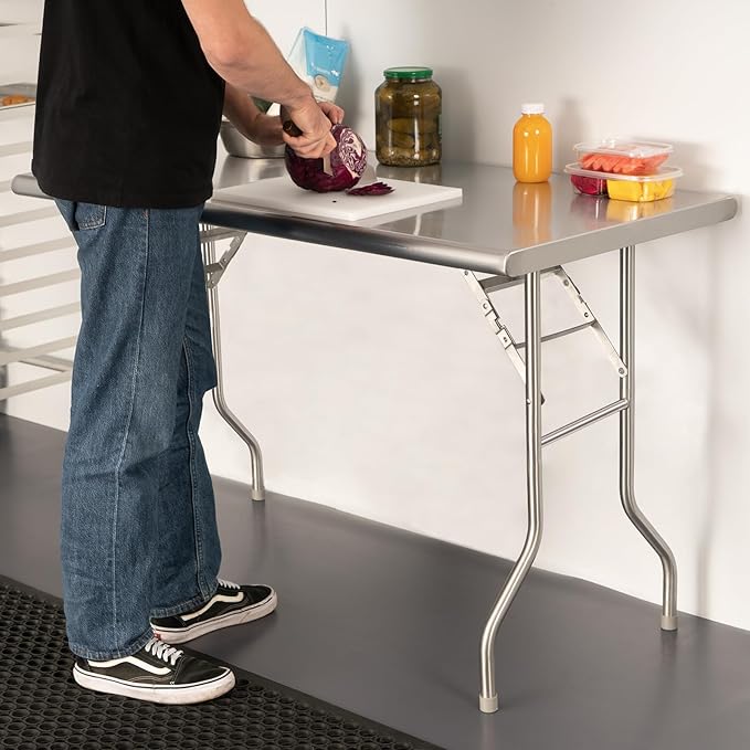 HARDURA Folding Stainless Steel Table 24X48 Inches with Legs NSF Commercial Portable Folding Prep Table for Restaurant Kitchen Home and Hotel