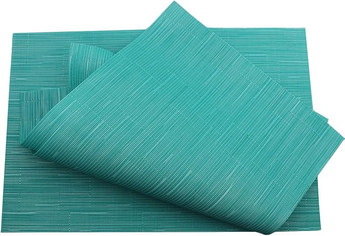 Gugrida Placemats Set of 6 Plaid Checkered Blue PVC Placemat for Dining Table Durable Woven Vinyl Stain tablemats 18"X12"