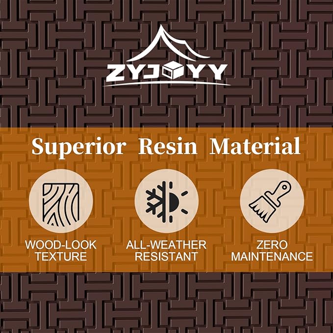 ZYJOYY 90 Gallon Resin Deck Box, Weatherproof Outdoor Storage Box for Patio, Garden, Pool, and Yard, Lockable Waterproof Bin for Tools, Cushions, and Accessories, Brown