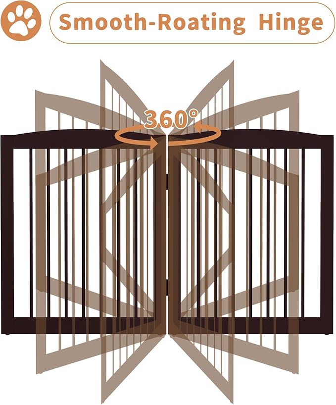 Freestanding Pet Gate with Door, Tall Dog Gate for House, Extra Wide, Pet Puppy Safety Fence, Support Feet Included, 120 Inch Wide, 6 Panels 32" Tall, Brown
