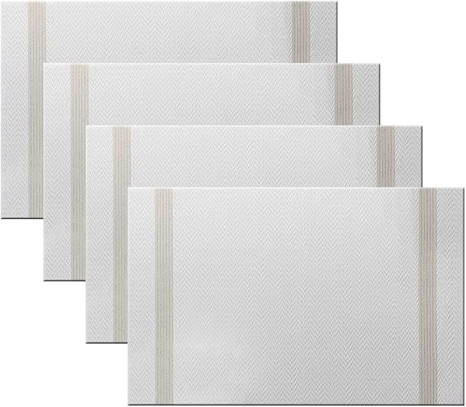 PIGCHCY Placemats Set of 4, Luxurious Elegant Placemats Non-Slip Washable Durable Table Mats for Home/Dining Room Decoration (White,18 X 12 inches)