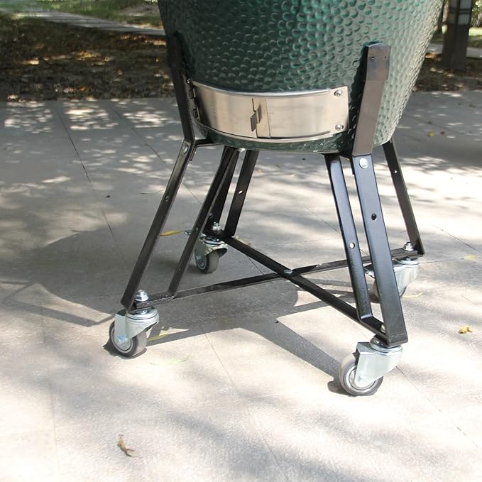 Rolling Cart Stand for Large Big Size Green Egg with Heavy Duty Locking Caster Wheels Powder Coated Steel Rolling Outdoor Cart Rolling Stand Big Size Green Egg Smoker Kamado Joe Grill Stand Accessory