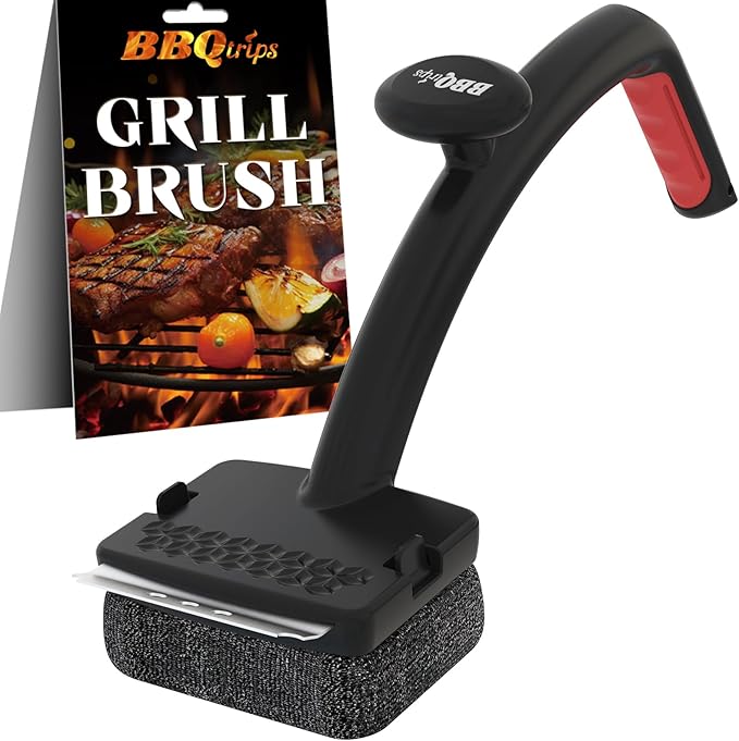 Grill Brush Bristle Free, Grill Brush for Outdoor Grill, Grill Brush and Scraper, Steam Grill Cleaner Brush with Replaceable Steel Fiber Woven Cleaning Head for Grill/Smoker/Gas/Charcoal Grill