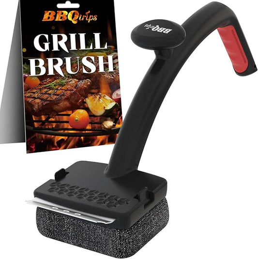 Grill Brush Bristle Free, Grill Brush for Outdoor Grill, Grill Brush and Scraper, Steam Grill Cleaner Brush with Replaceable Steel Fiber Woven Cleaning Head for Grill/Smoker/Gas/Charcoal Grill