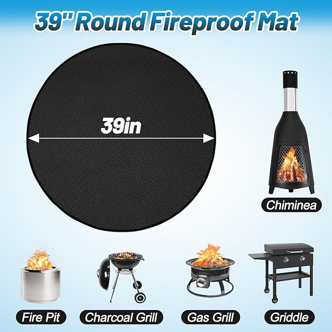 Apipi 39'' Fire Pit Mat Compatible with Solo Stove Ranger - Fireproof Grill Mat Deck Patio Protector, 3-Layer Reusable Easy to Clean Round BBQ Mat for Outdoor Camping Accessories, Black