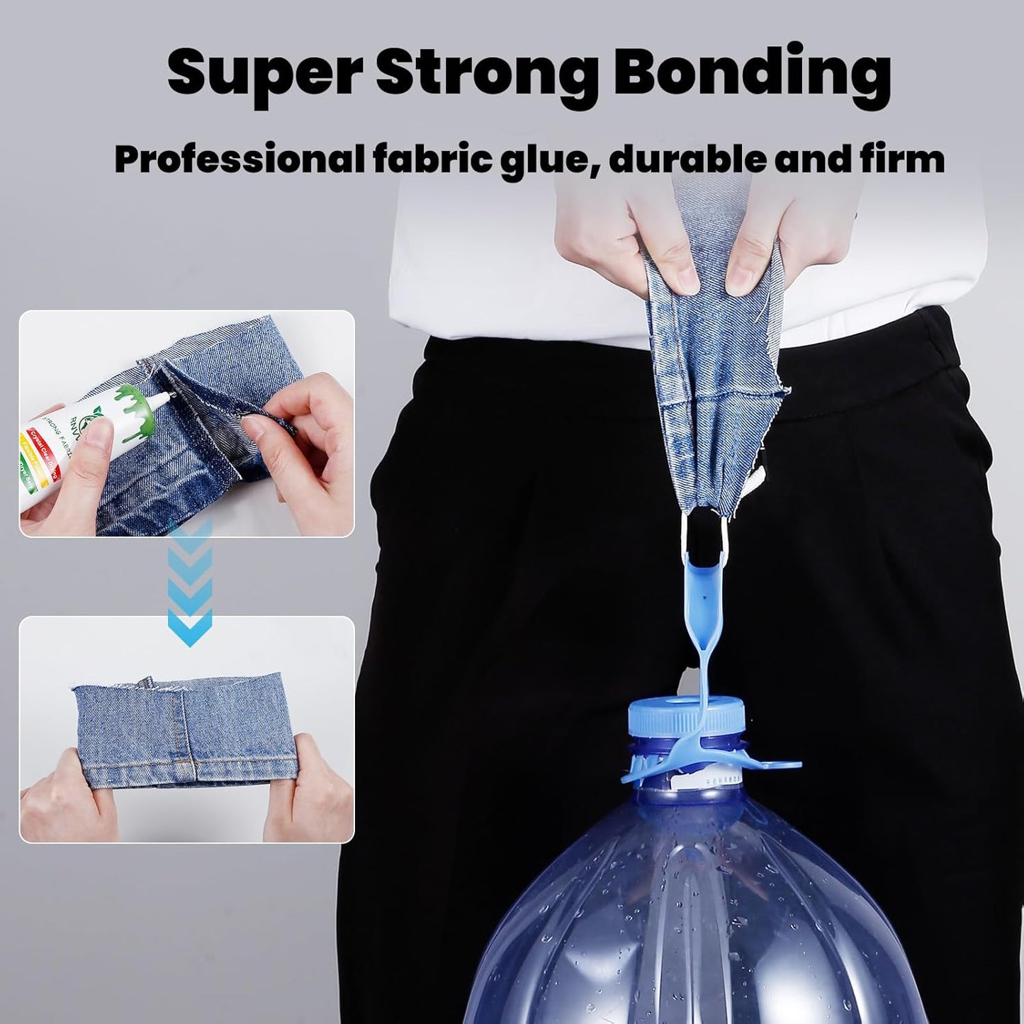 Fabric Glue Permanent, 60ml Super-Strong Clear Washable Fabric Adhesive for Clothing, Patches, Leather, Cotton, Denim, Polyester, Doll Repair (Fabric Glue Kits B)