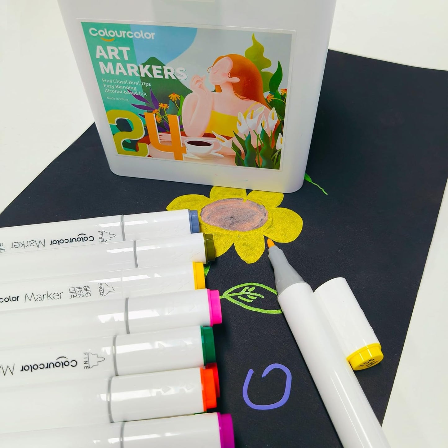 Back to School 24 Colors Alcohol Markers Set, Fine & Chisel Dual Tips Art Twin Sketch Pens Permanent Alcohol Based with Case Office Supplies