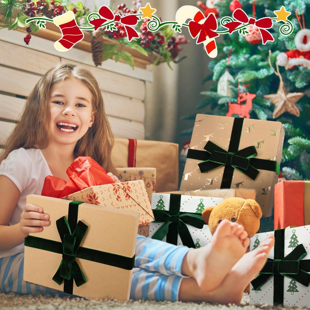 Dark Green Velvet Ribbon, 1 Inch x 20 Yards Single Faced Green Ribbon for Gift Wrapping, Bow Making, Christmas Tree Decorations, Wreath Making and DIY Crafts (10 Yards Each Roll)