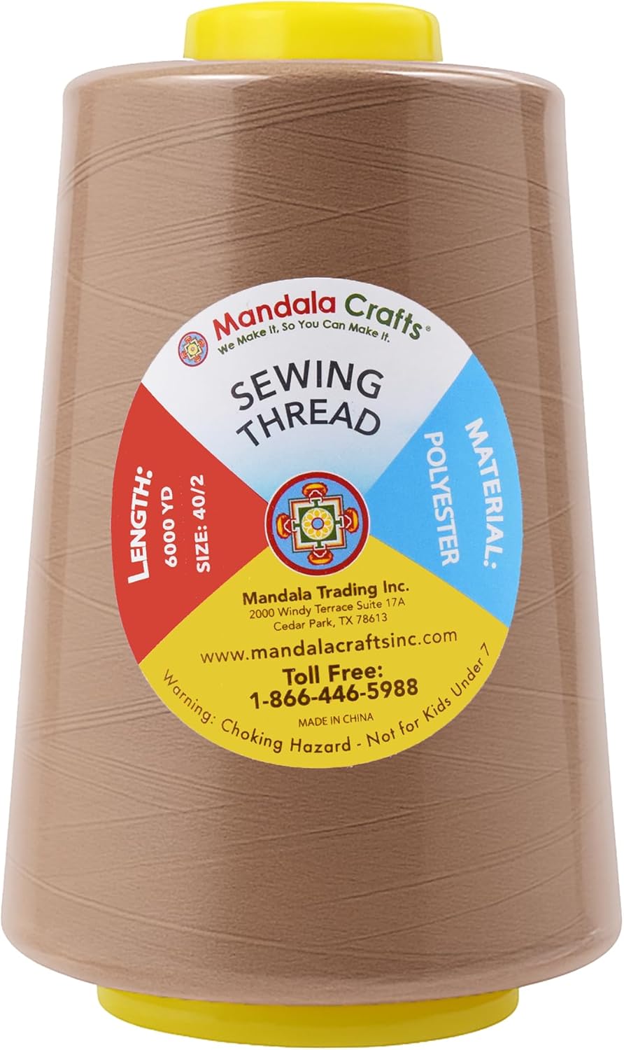 Mandala Crafts 4 Pack of Serger Threads Cones Spools - 40S/2 24000 Yards Polyester Mocha Threads for Sergers Machine and Overlock Quilting Sewing Machine
