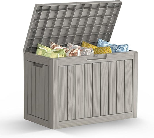 Mars Villa 45 Gallon Deck Box, Waterproof Weatherproof and UV Resistant Resin Deck Storage Box, Ideal for Indoor, Outdoor, Patio Furniture Pillows, Pool Supplies, Gardening Tools, Greige