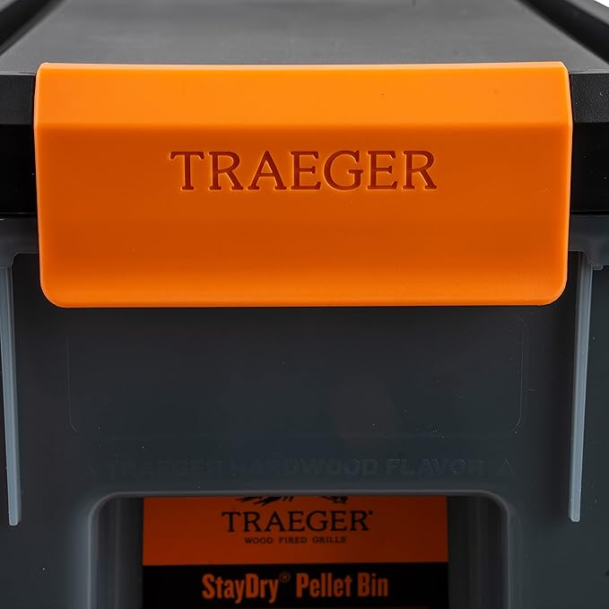 Traeger Grills BAC637 Stay Dry Pellet Storage Bin with Locking Lid, 22lb Capacity Wood Pellet Container with Flavor Stickers, Stackable Design, Airtight Storage for Grill Pellets