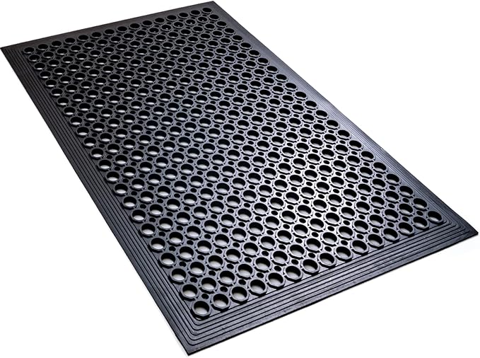 Anti Fatigue Rubber Floor Mats Restaurant Kitchen Rubber Drainage Mat Out Door Mats Durable Non-Slip Bar Floor Mat Utility Mat Indoor Outdoor Wet Area Use 24" x 36" Black