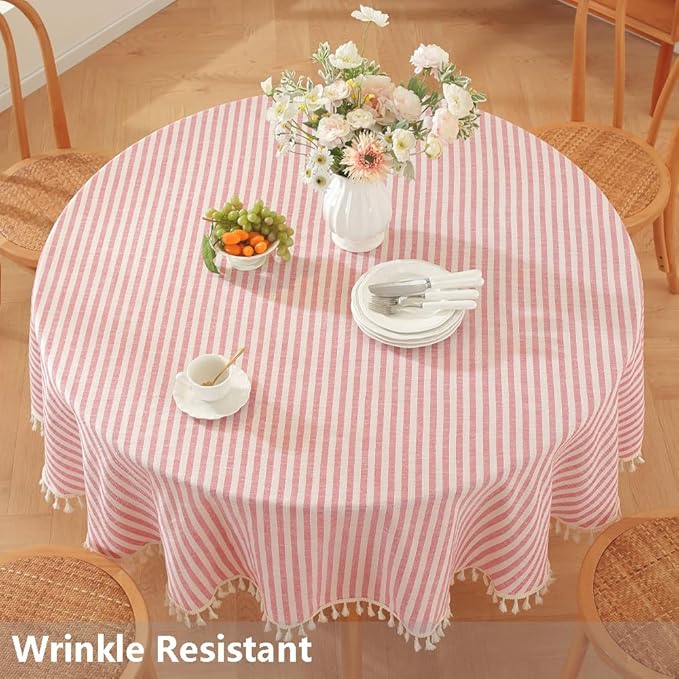 TruDelve 70 Inch Round Tablecloth Red and White Striped Cloth Tablecloths Circle Outdoor Picnic Table Cloth Round Cover (Red,70",Round)