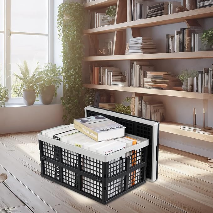 3-Pack 42 L Plastic Storage Collapsible Crate, Folding Plastic Stackable Utility Crate