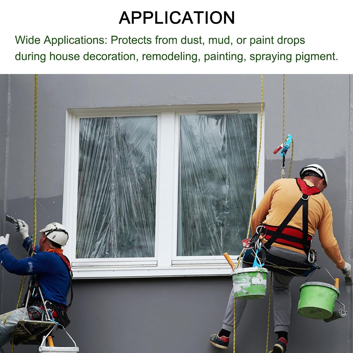 uxcell Pre-Taped Masking Film, 4.9ft x 66ft High-Tack Painters Tape Plastic Drop Cloth with High-Tack Painters Tape for Painting Protection Blue Film 4Pcs