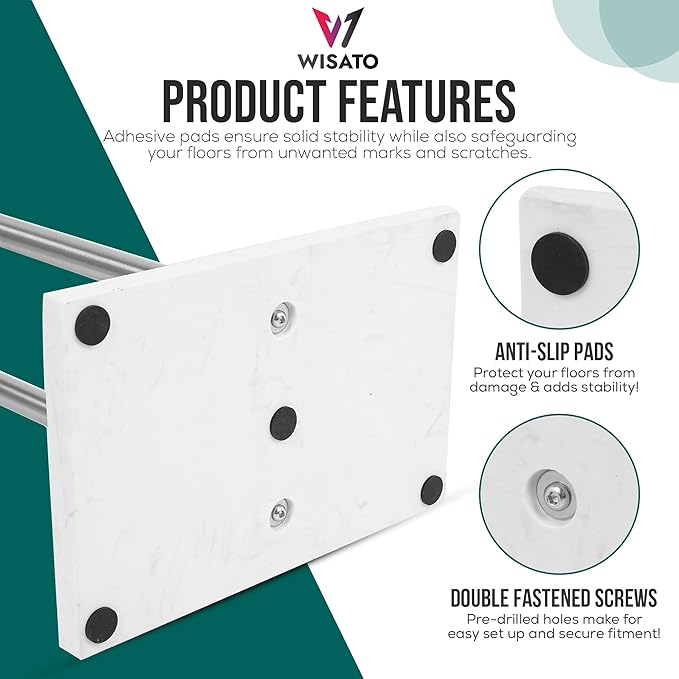 Free Standing Towel Rack for Bathroom - Brushed Nickel Finish - Stand Alone 2 Tier Stainless Steel Towel Rack for Bathroom Floor with Heavy Marble Base, Double T Shape Drying Stand for Towels