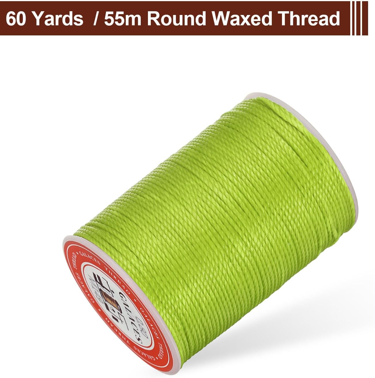 uxcell Round Leather Sewing Waxed Thread, 55m / 60 Yards Wax Polyester String, 0.8mm Waxed Stitching Cord for Leather Crafts, Bookbinding, Bracelets Braided, Bright Green