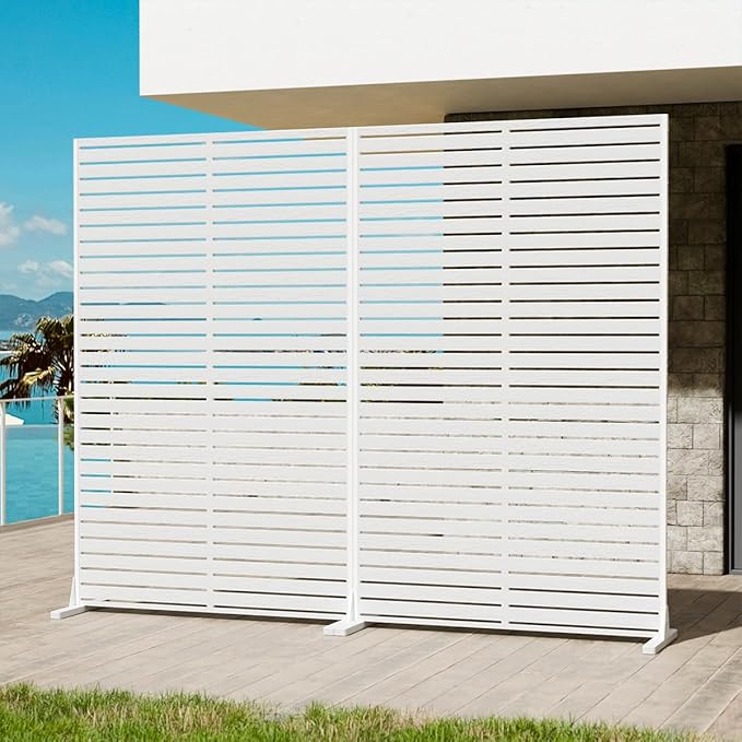 Privacy Fence Screen with Stand 6 Panel 72" H×47" W HDPE Decorative Panels with Steel Poles and Stand, Air Conditioner Fence Panels, Privacy Screen for Outdoor Backyard, Balcony, Pool