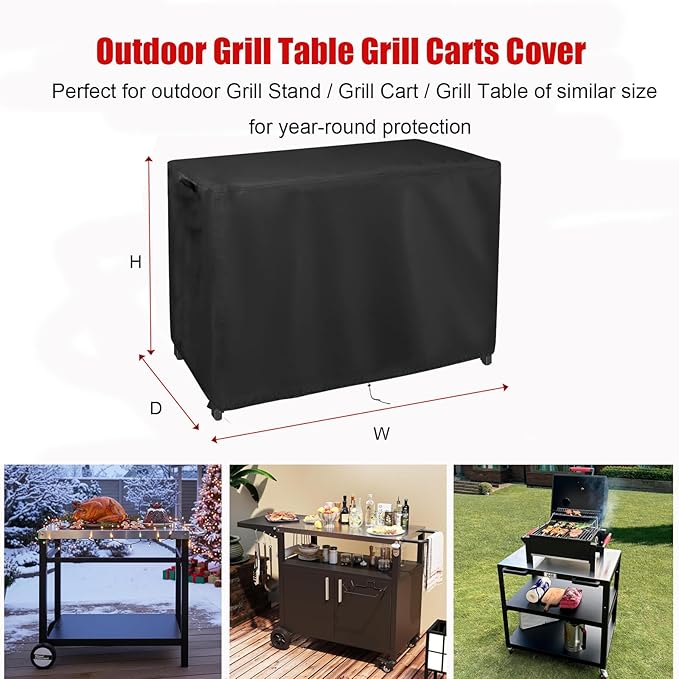 Grill Cart Cover, Outdoor Grill Stand Cover with UV Protection & Windproof Straps,Heavy Duty Covers for Most Standard Grill Carts/Pizza Oven Table -37.6" D x 18.9" W x 33.3" H