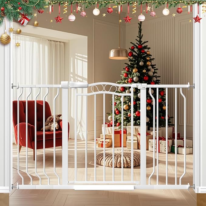 Extra Wide Baby Gate for Doorways No Drill 29.53"-53.1", 30" Tall Auto Close Press Mounted Baby Safe Gate for Stairs, Walk Through Dog Gates for Doorways, White