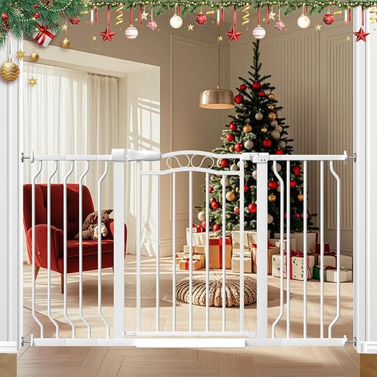 Extra Wide Baby Gate for Doorways No Drill 29.53"-53.1", 30" Tall Auto Close Press Mounted Baby Safe Gate for Stairs, Walk Through Dog Gates for Doorways, White