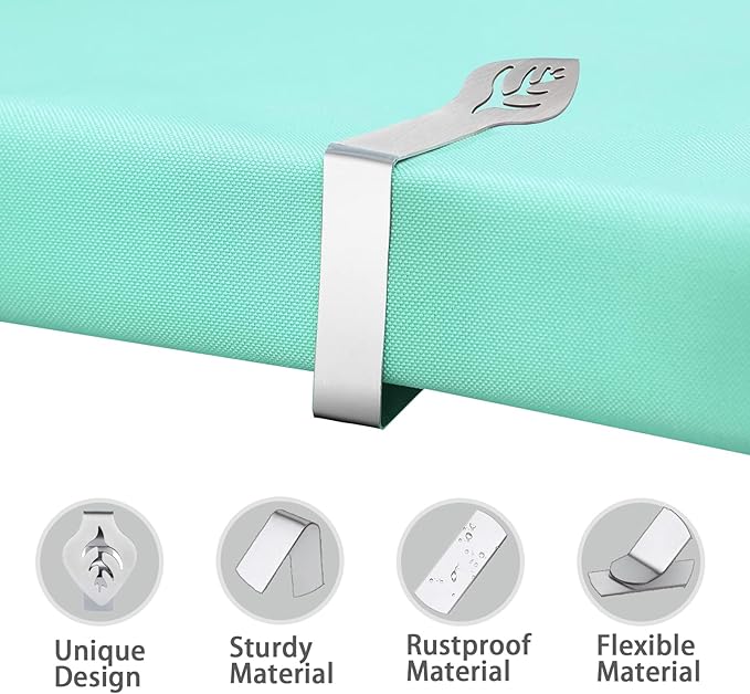 Table Cloth Holder Clips 10 Pack, Leaf Shape Picnic Tablecloth Clip Outdoor Large Heavy Duty Stainless Steel Decorative Cover Clamp Pin for Party Wedding Restaurant Camping RV Essential Accessories
