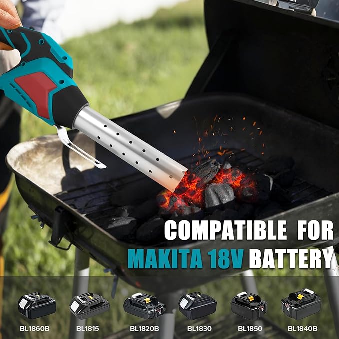 LouSdZoke Cordless Fire Starter Compatible for Makita 18V Battery,1472℉ in 60 Seconds,Chemical Free Heated,Electric Charcoal Starter with Air Blower for Grill,BBQ,Campfire (No Battery)