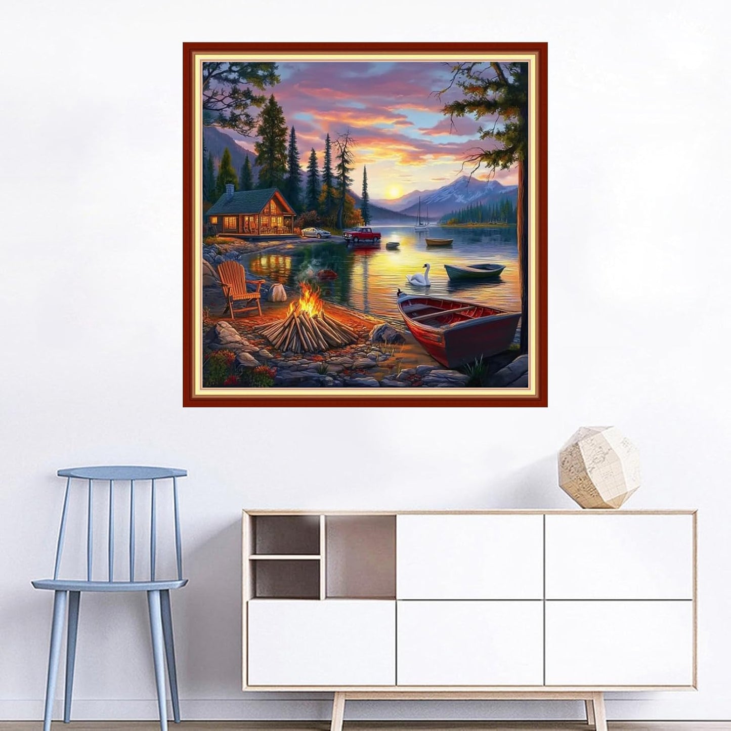 Joyhoor Cross Stitch Kits for Beginners Stamped Cross-Stitch Supplies Needlework preprint Embroidery Kits for Adults DIY Needlepoint Kits Embroidery Patterns 11CT-Sunset by The Lake 18x18 inchs