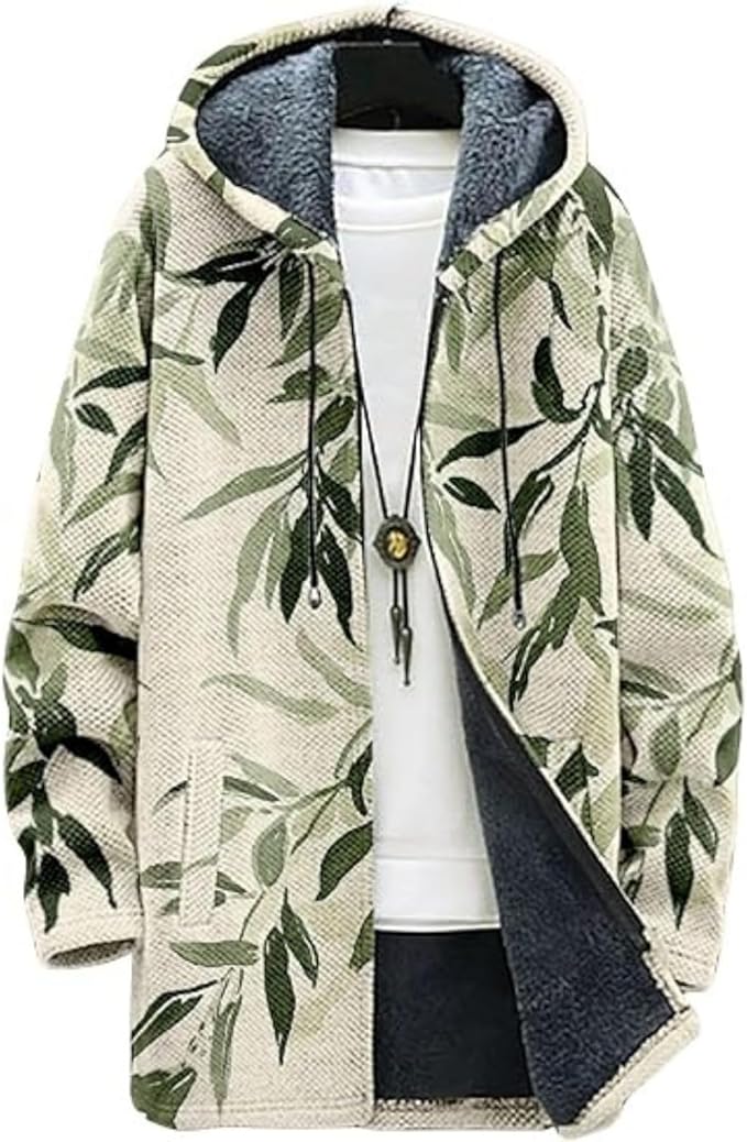 Men's Hooded Sweater Coat Knit Fleece Lined Long Cardigan Jacket with Zip Front Pocket Vintage Casual Zip Up