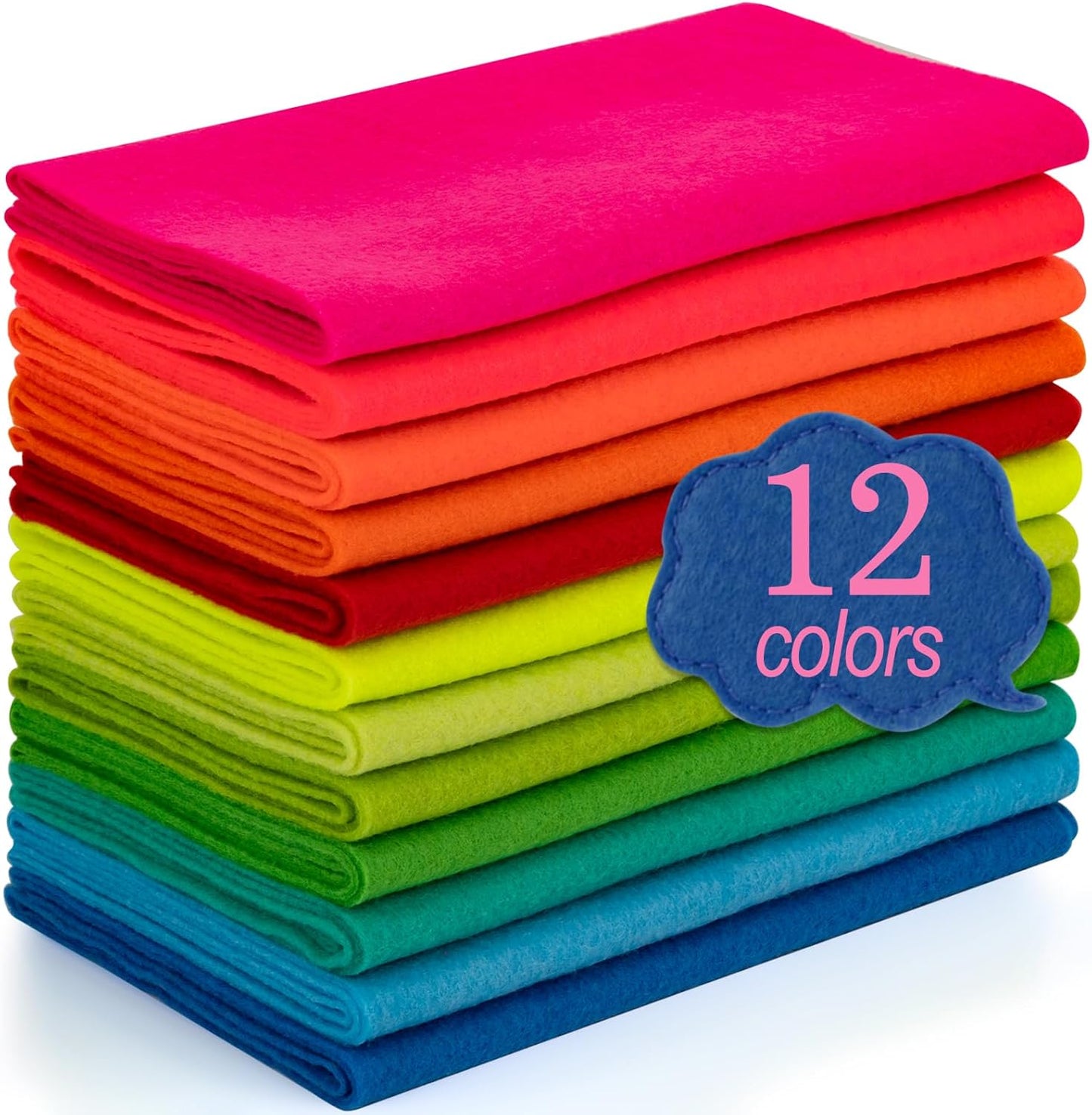XSEINO 12 Rolls 8"x35"(20.5x90cm) 1.4mm Thick Soft Felt Fabric Sheet 12 Assorted Neon Series Colors Felt Pack for DIY Craft Sewing Squares Nonwoven Patchwork