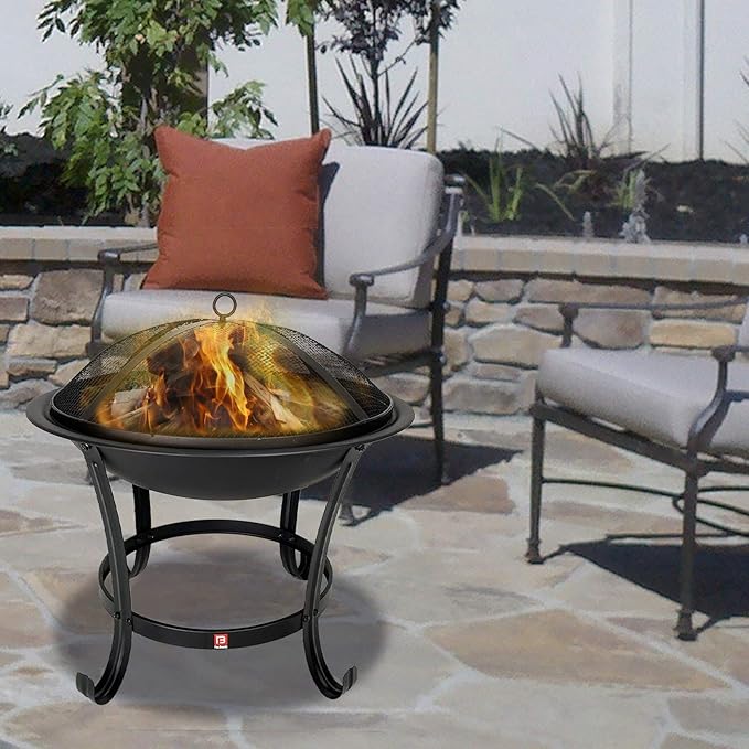 FireBeauty Fire Pit BBQ Grill Pit Bowl with Mesh Spark Screen Cover,Poker (Includes Tote Bag)
