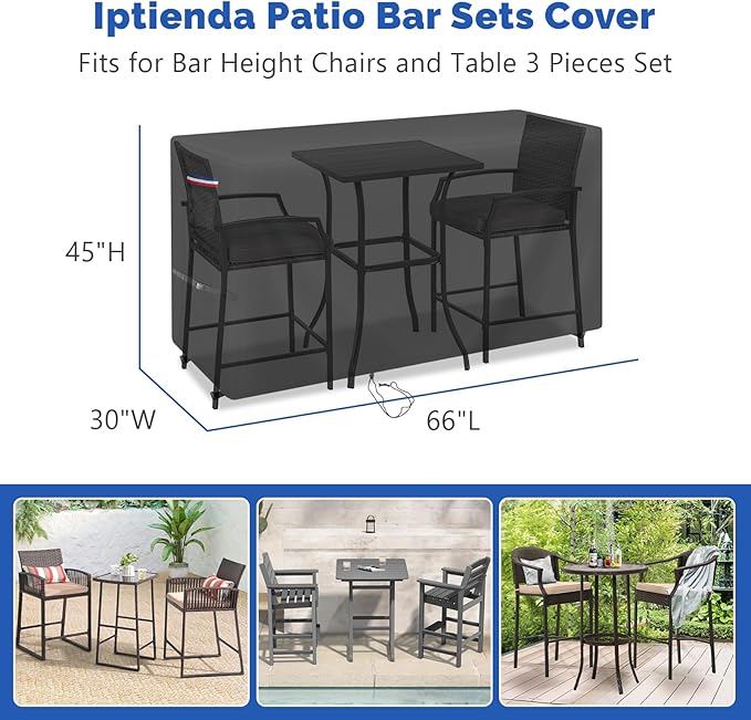 Patio Furniture Covers for High Top Table and Chairs, Waterproof Patio Set Cover for 3 Pieces Patio Furniture Set/Outdoor Balcony Furniture Sets-66"L x 30"W x 45"H