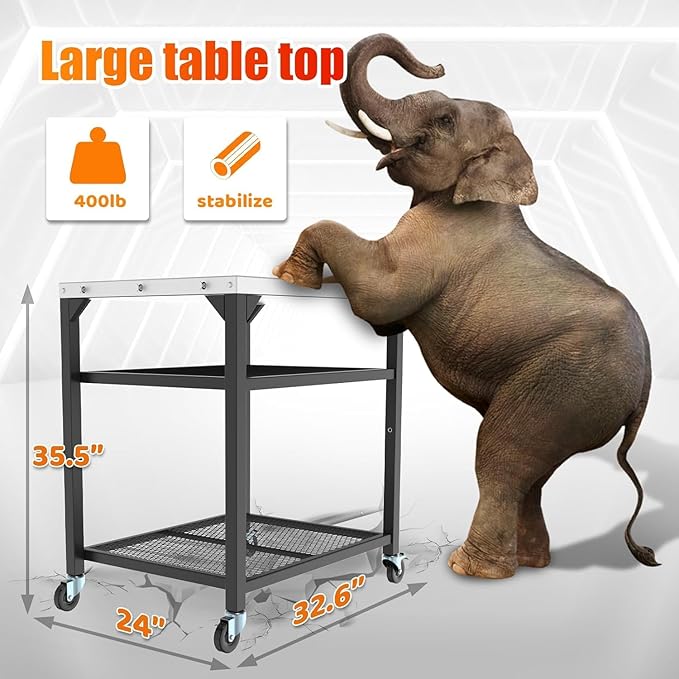 Pizza Oven Table for Ooni, Ninja, Woodfire, Blackstone, Bighorn, Cuisinart, Outdoor Grill Table for Ooni Pizza Oven Accessories, Movable Pizza Oven Stand as Food Prep Cart, Barbecue Tool Set