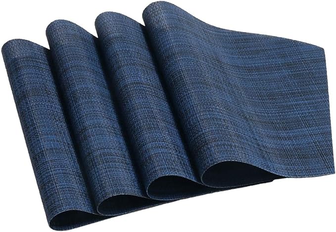 SHACOS Wedge Placemats Set of 8 Woven Vinyl Plastic Placemats for Small Round Table Place Mats Wipe Clean Non Slip Table Mats, Blue Black