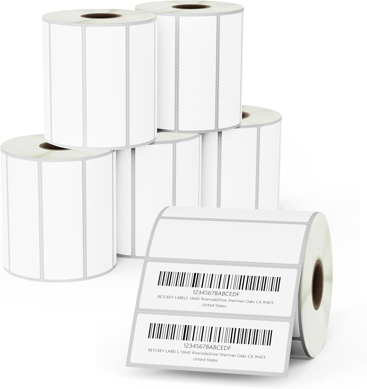 BETCKEY - 3" x 1" (76 mm x 25 mm) Address Removable Film Label - Durable Waterproof - Compatible with Zebra & Rollo Label Printer [6 Rolls, 8250 Labels]