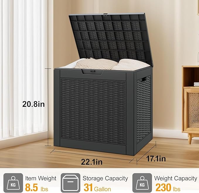 32 * 2 Gallon Outdoor storage deck Box Waterproof ，garden tool,backyard cushion,poolside storage,Small delivery boxes for outside,Two Boxes/set (Rattan Black