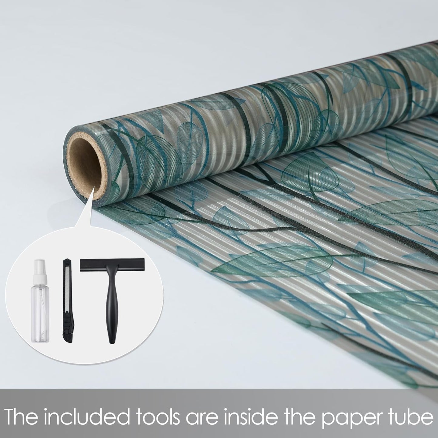 DKTIE Nature Pattern Rainbow Window Film Decorative Stained Glass Window Film Static Cling Films Easy Apply Removable Comes with Tools (U1747-Reeded Glass, 17.7" x 118.1")