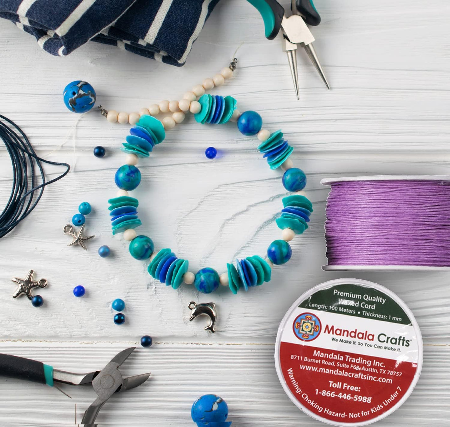 Mandala Crafts 1mm 109 Yards Aqua Cotton Waxed Cord for Jewelry Making Bracelet Cord Waxed String - Beading String Thread Jewelry Cords for Necklaces String