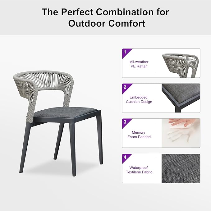 PURPLE LEAF 7 Pieces Outdoor Dining Set Patio Table and Chairs Set Aluminum Wicker Rattan Patio Furniture Set for Lawn Garden Porch Beige Marble Color Outdoor Set with Counter Stools