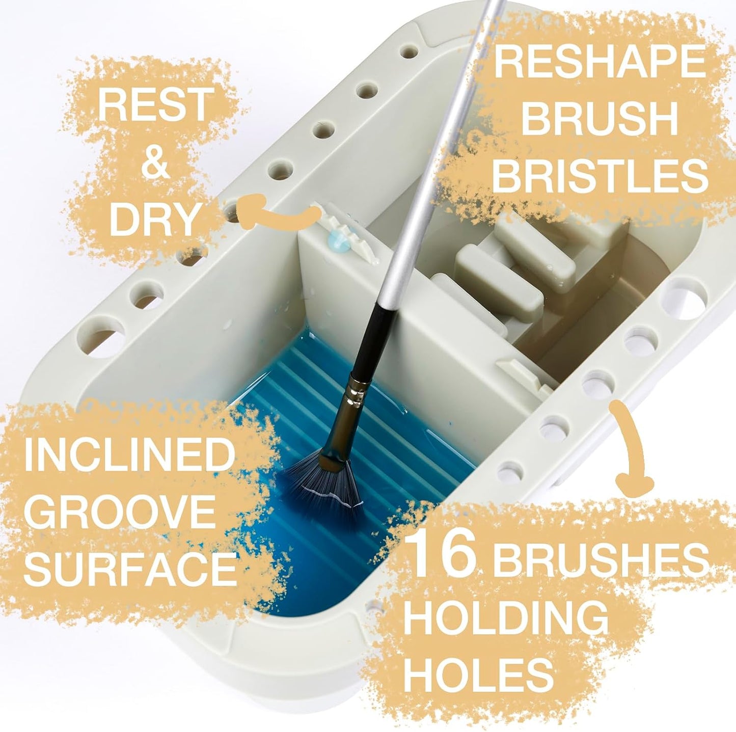 SEVENY Paint Brush Basin with Palette,Painting Art Supply Storage Organizer for Acrylic, Watercolor, and Water-Based Paints(Grey)