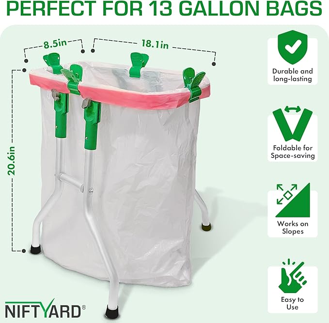 Small Trash Bag Holder, 13 Gallon Plastic Bag Capacity, Works on Slopes, Foldable, Outdoor Trash Bag Holder Stand, Camping, Picnics, RV Travel, Parties, House & Yard Cleanup, Gardening (Bronze)