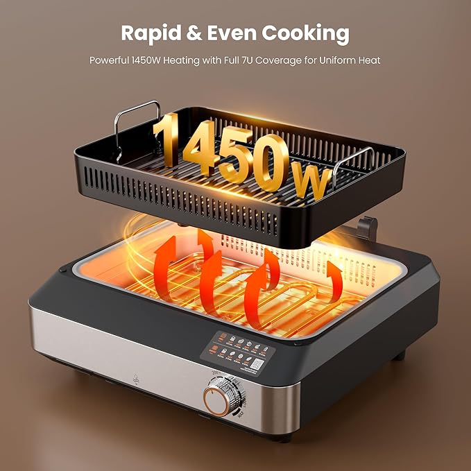 Kismile 2-in-1 Griddle and Indoor Grill,Electric Smokeless Grill with Temperature Control,Removable Plate,Portable Smoke-Free Griddle for Indoor Steaks,Vegetables,Family Cooking