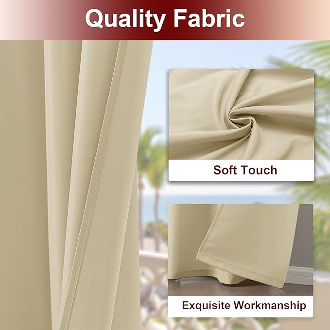 HolidayIdeas Grommet Outdoor Curtains for Patio Waterproof 8 Pcs All Weather Balcony Outside Curtain Drapes for Apartments, Gazebo, Pergolas, Porch, 54x84 Inch, Cream
