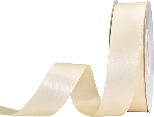 YAMA Double Face Satin Ribbon - 1 Inch 25 Yards for Gift Package Wrapping,Floral Design,Hair Bow Clip Making,Crafting,Sewing,Wedding Decor, Ivory
