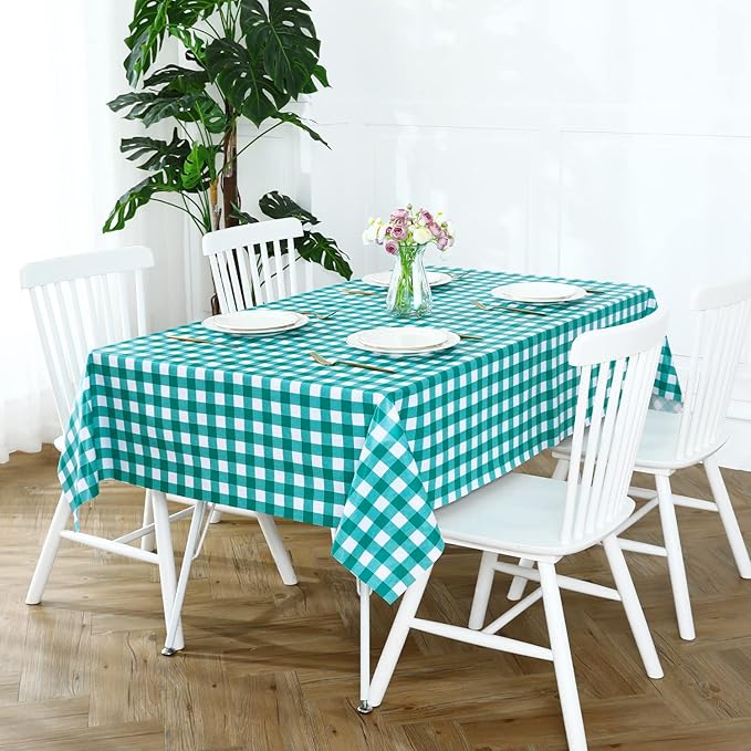 Romanstile Square Vinyl Tablecloth, 100% Waterproof Buffalo Gingham Plastic Table Cloth, Heavy Duty Wipeable Checkered Table Covers for Outdoor, Camping, Picnic, Patio - - 60 x 60, Teal Green